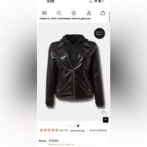 Faux leather hooded moto jacket